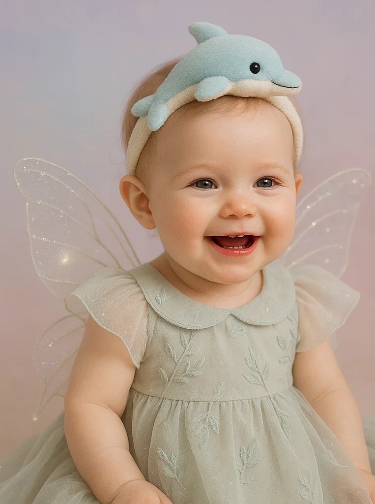 Mint Dolphin Plush Baby Headband with Comfortable Fit