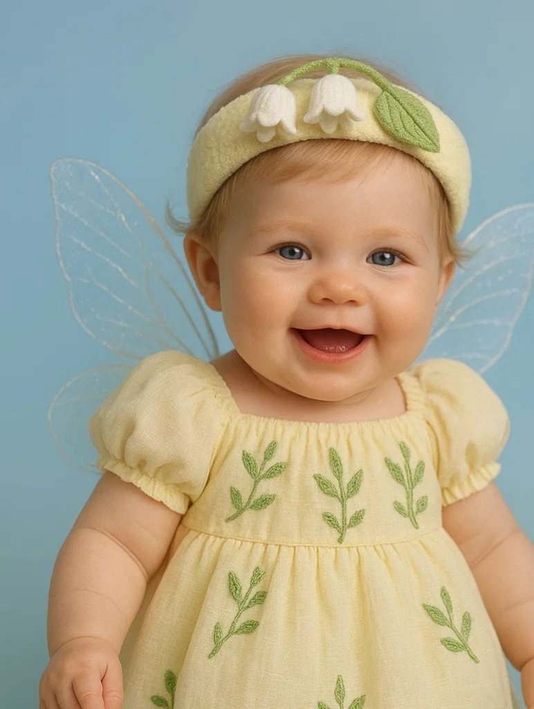 Fairy Blossom Baby Headband – Soft Felt Lily Flower, Yellow Band