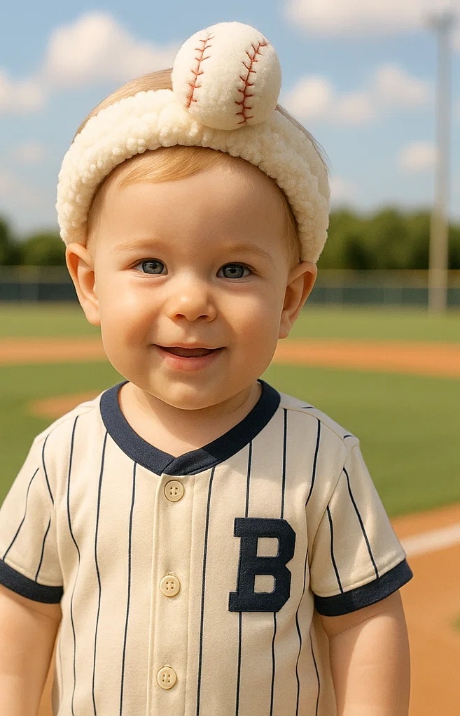 Weiche Baby Stirnbänder mit abnehmbaren Plüschfiguren von Basketball, Fußball und Baseball für Fotos