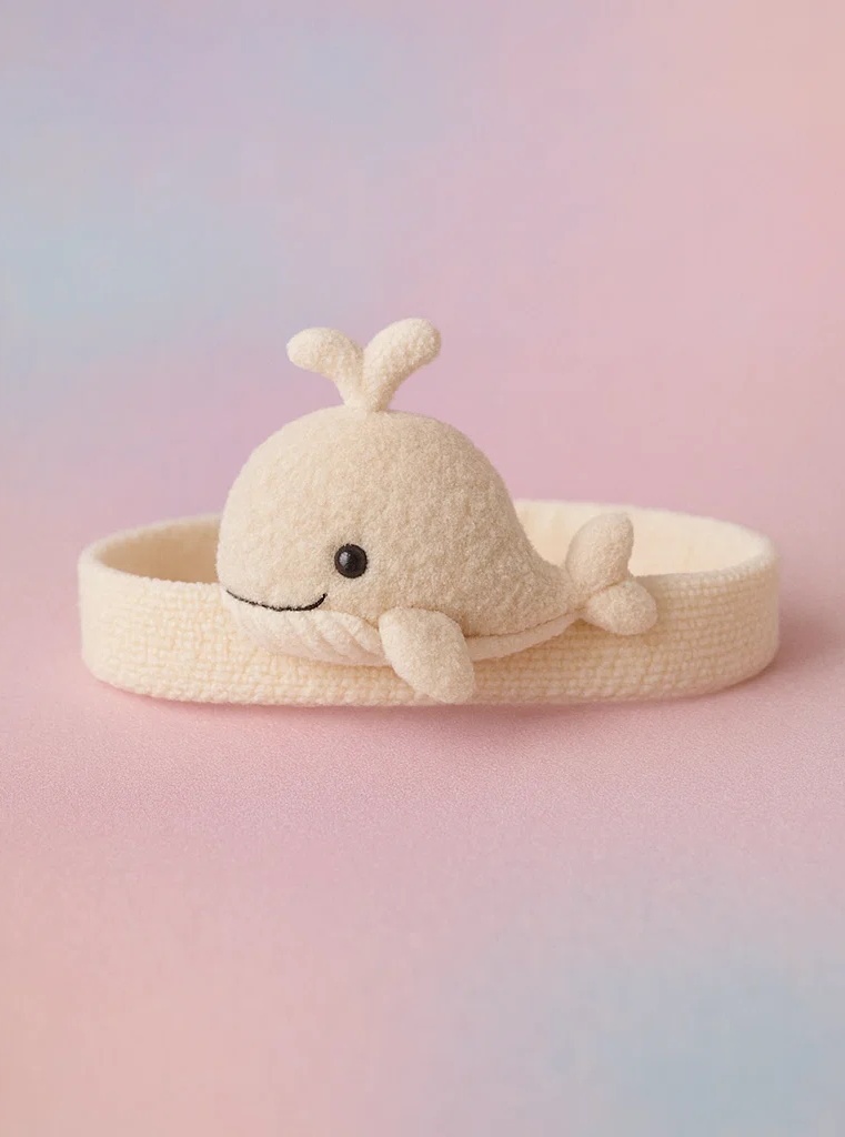 Cream Whale Plush Baby Headband for Newborn Photography