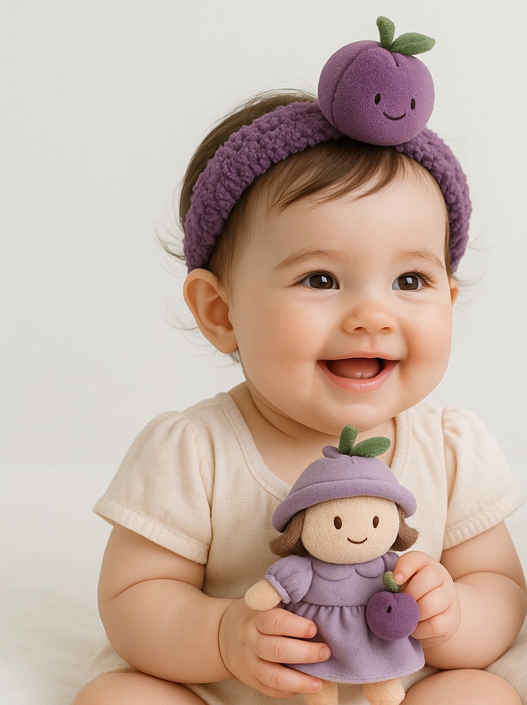 Purple Plum Baby Headband with Doll