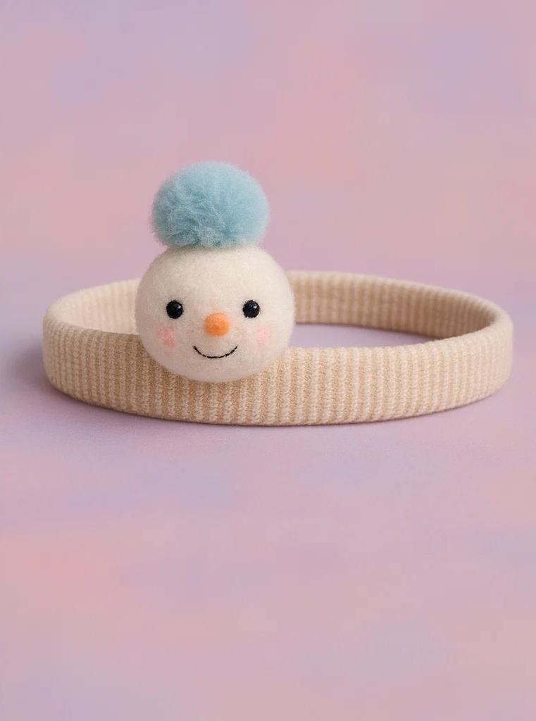 Blue Pom Snowman Baby Headband for Winter Photo Shoots