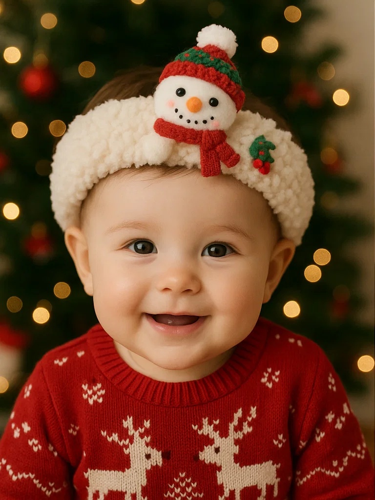 Weihnachtliche Baby-Stirnbänder mit niedlichen Schneemännern für festliche Fotos