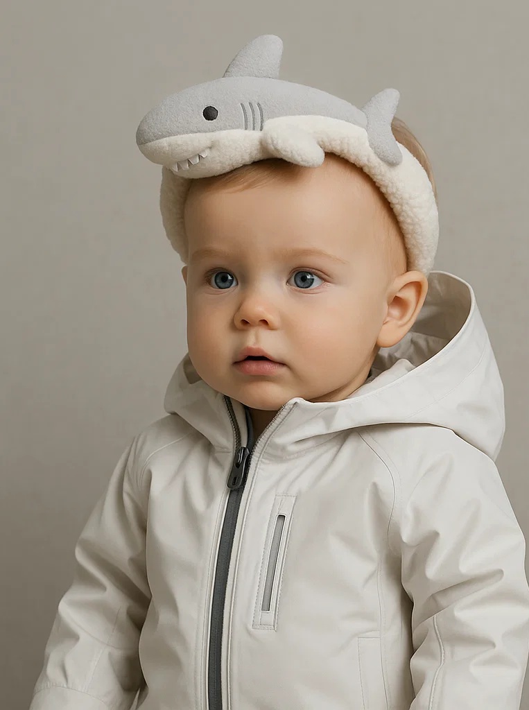 Light Grey Shark Baby Headband with Soft Elastic Fit