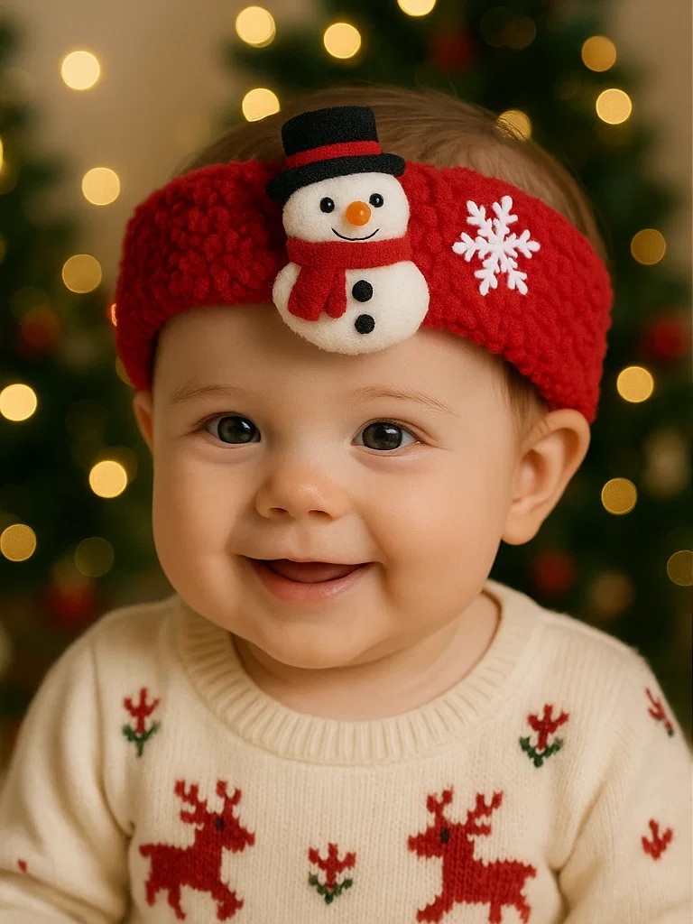 Diadema navideña para bebé con muñeco de nieve adorable
