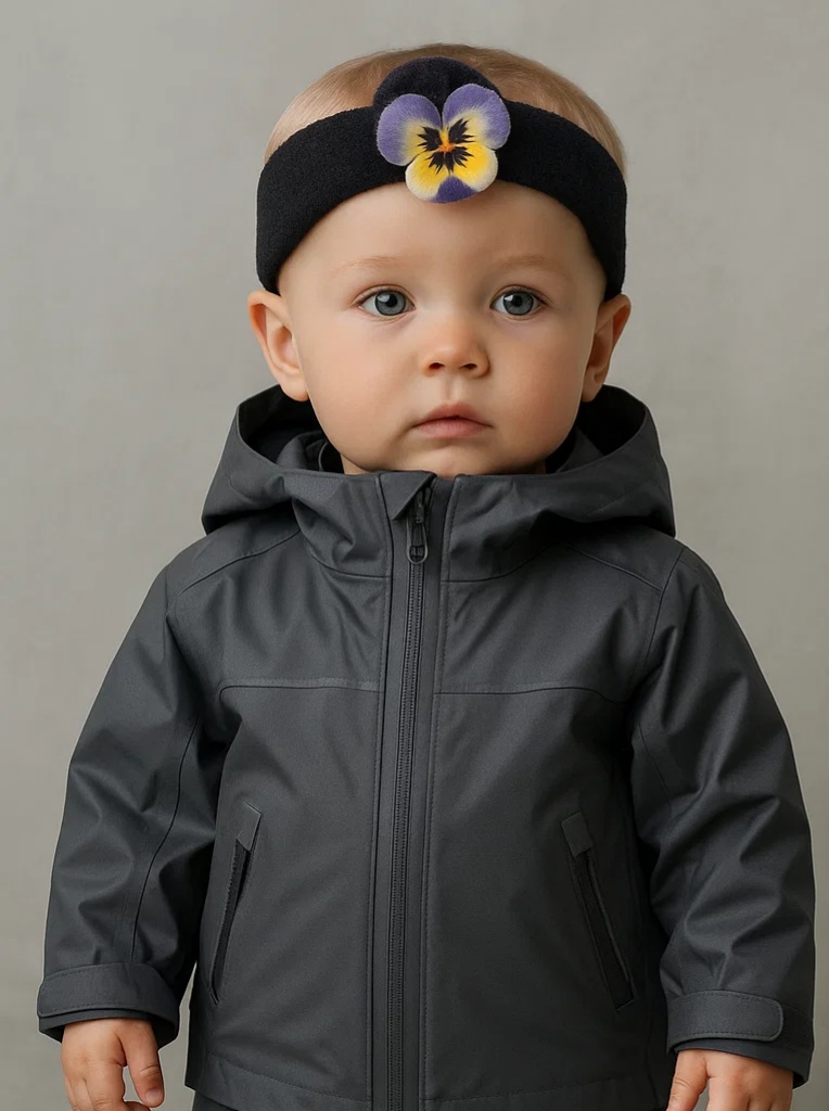 Black Violet Baby Headband – Contrast Plush Flower Style