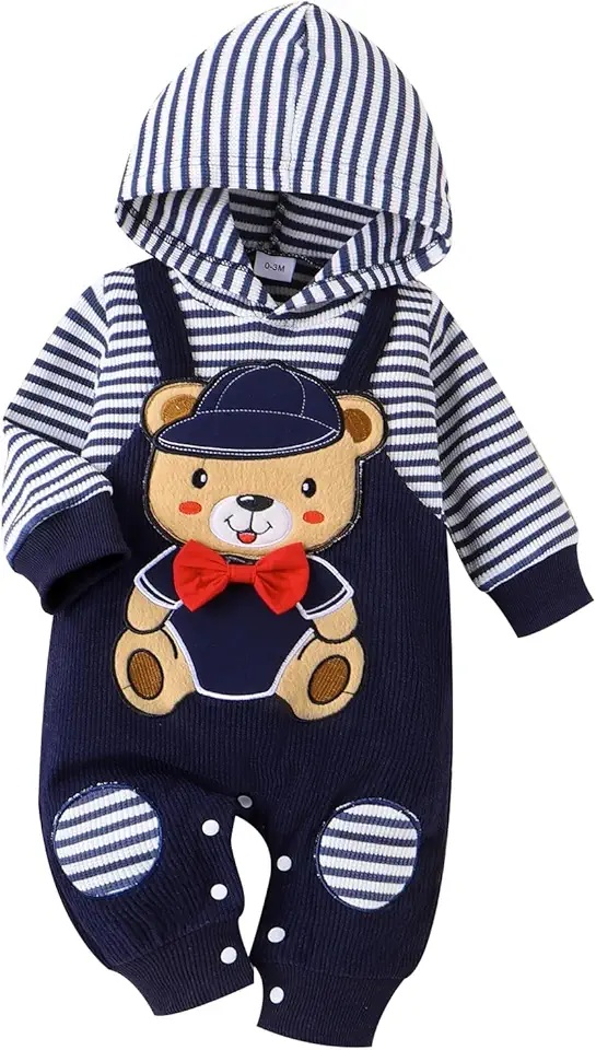 Bear-Themed Baby Hoodie & Overalls Set