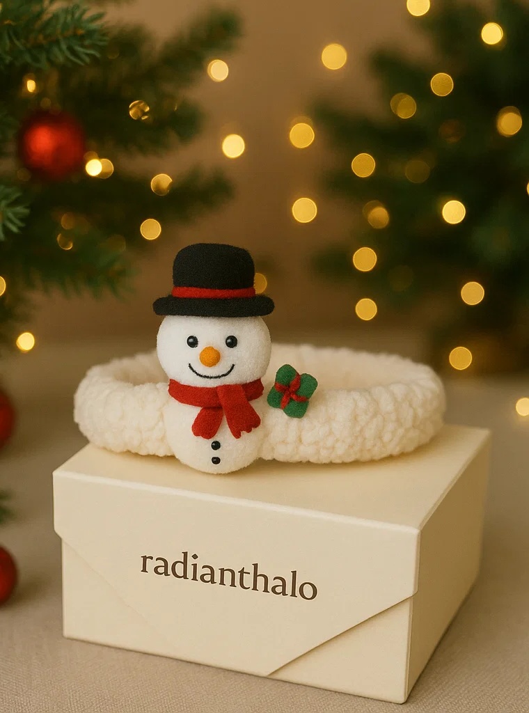 Bandeau bébé Noël avec bonhomme de neige et cadeau pour un look festif