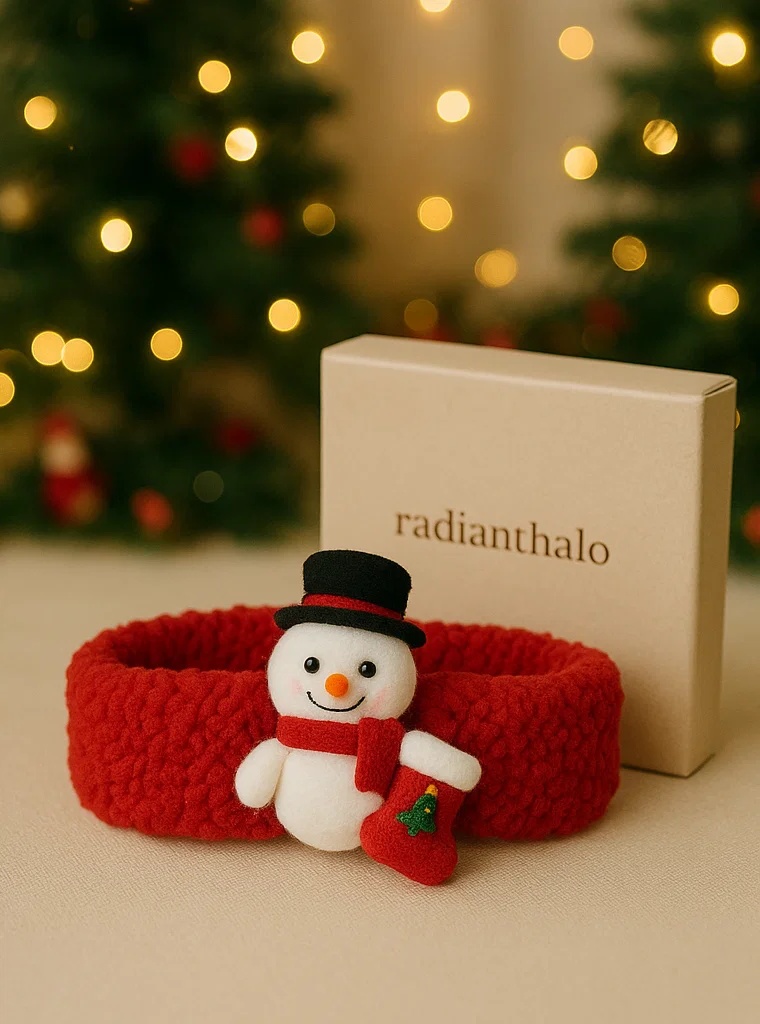 Bandeau bébé Noël avec bonhomme de neige et des petits cadeaux pour des photos magiques