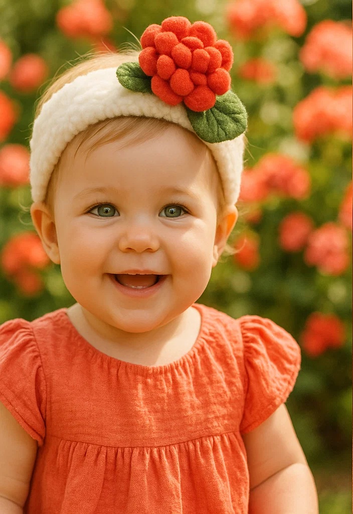 Weiche Baby Stirnbänder mit abnehmbarer Plüschfigur einer Blume für Fotos