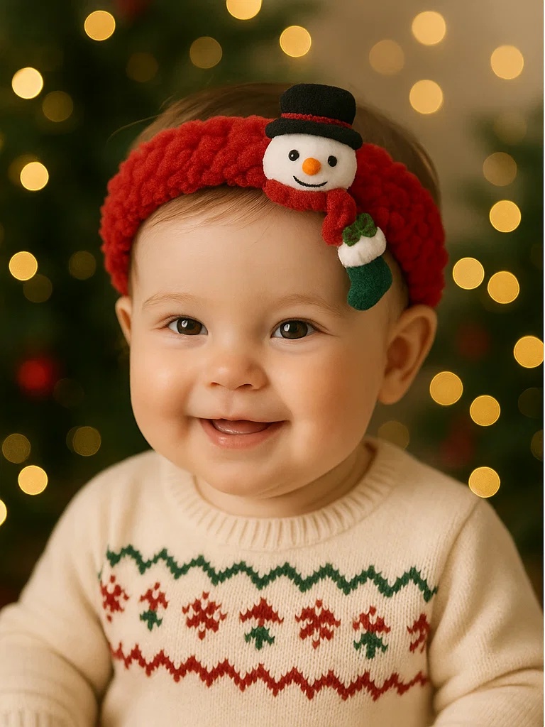 Bandeau bébé Noël avec bonhomme de neige et sapin de Noël pour des photos parfaites