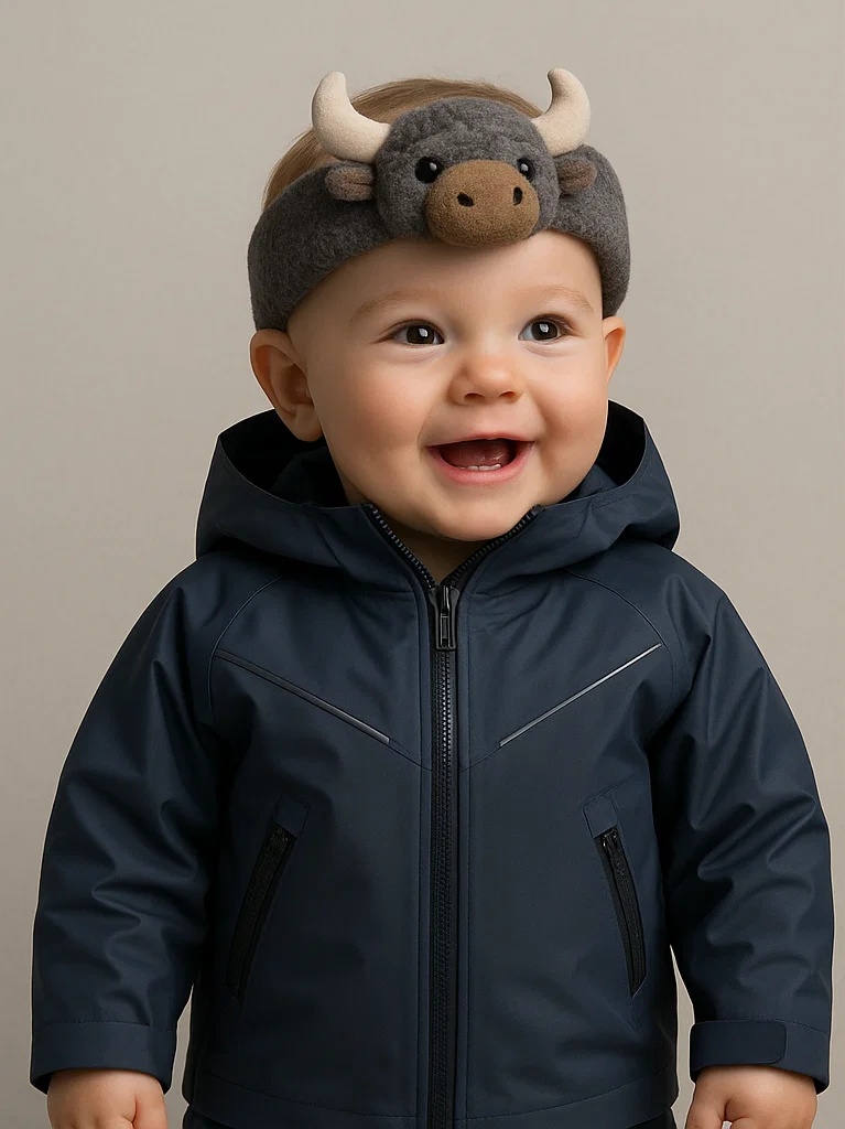 Dětská čelenka s motivem býka, měkký fleece, roztomilý design
