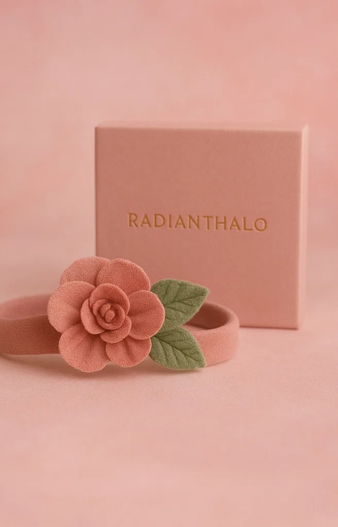 Vintage Rosebud Baby Headband with Soft Leaves