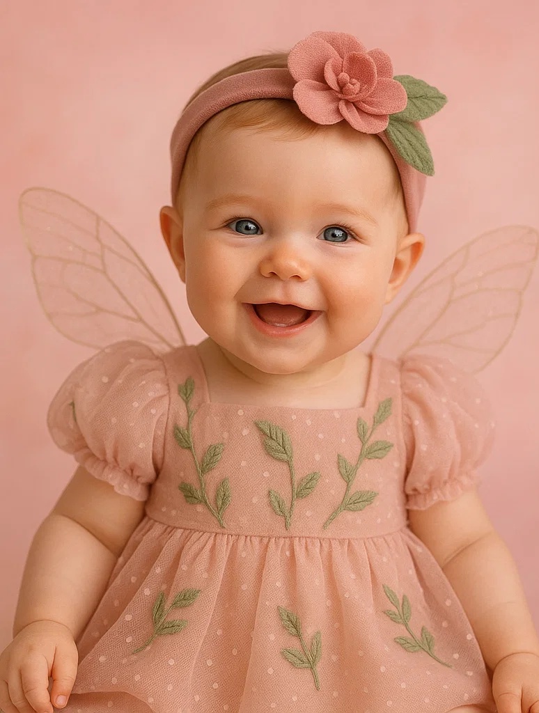 Vintage Rosebud Baby Headband with Soft Leaves
