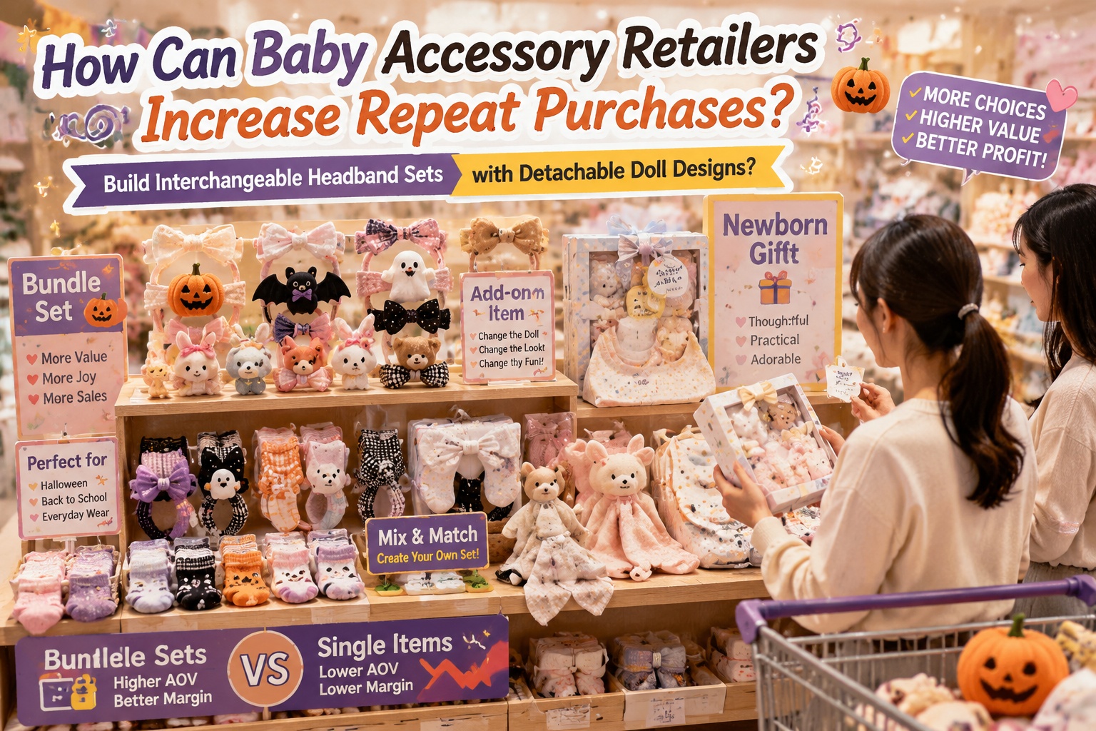How Can Baby Accessory Retailers Increase Repeat Purchases? Build Interchangeable Headband Sets with Detachable Doll Designs