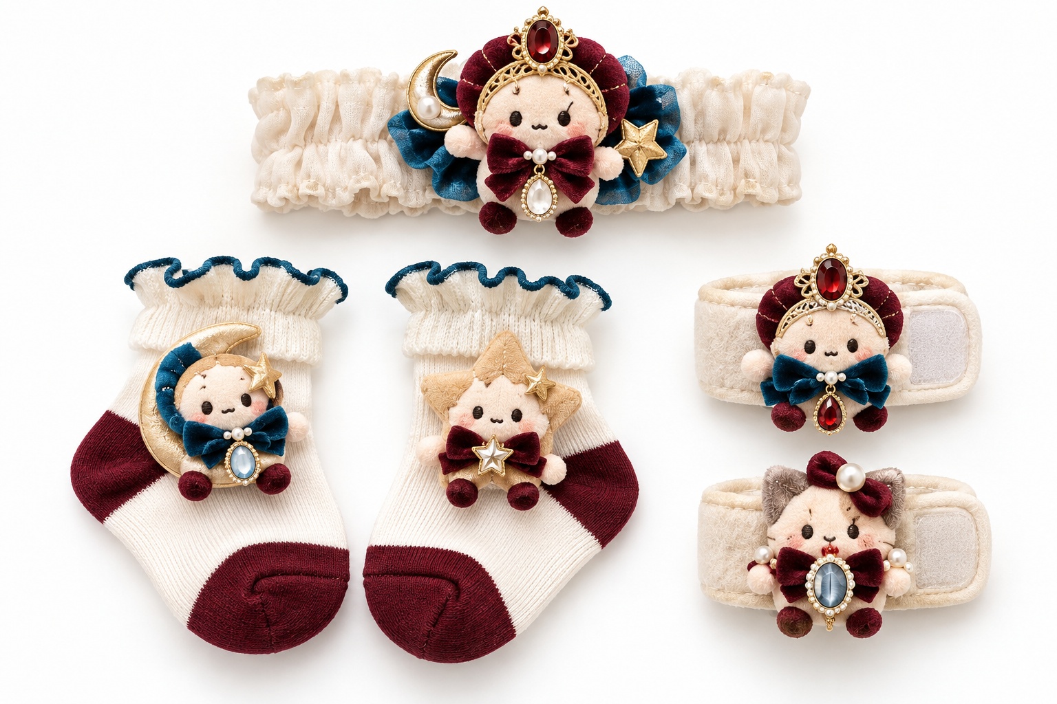 Wholesale Royal Halloween Baby Gift Set – Princess Doll Lace Headband, Socks & Wrist Rattles for Boutiques