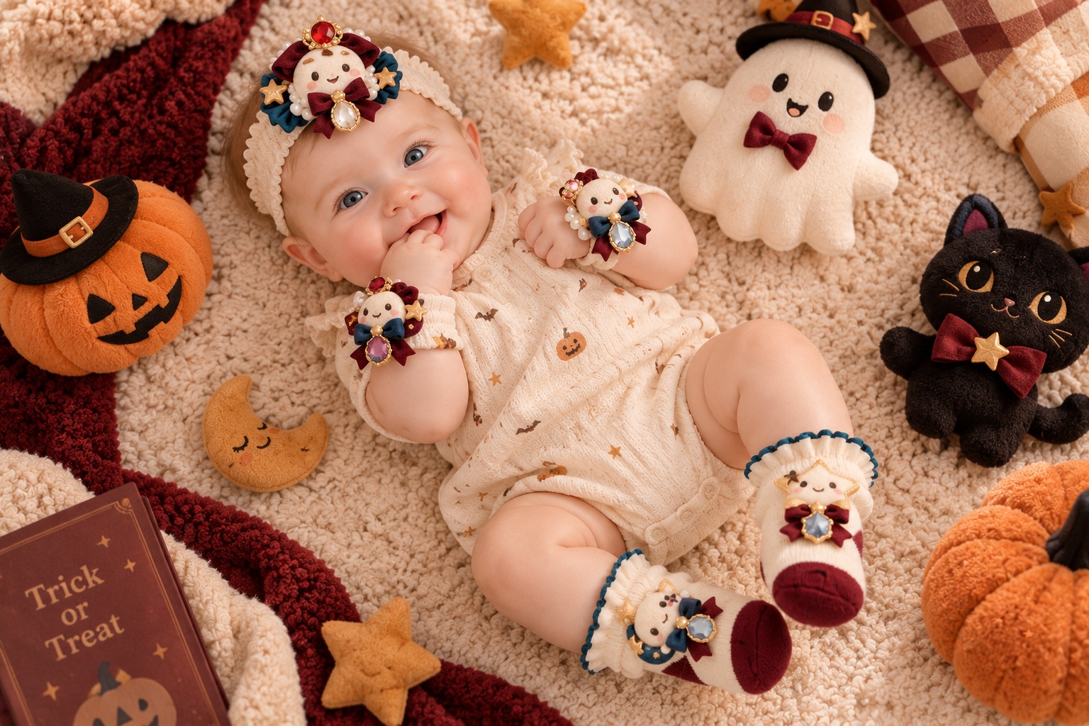 Wholesale Royal Halloween Baby Gift Set – Princess Doll Lace Headband, Socks & Wrist Rattles for Boutiques