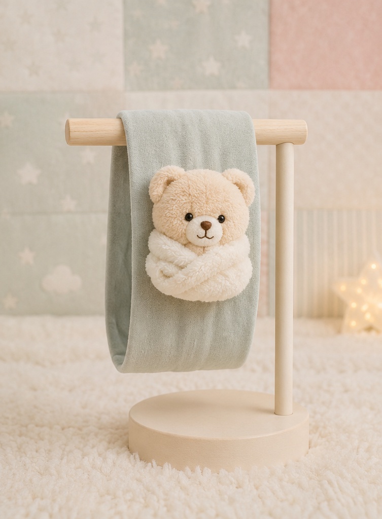 Wholesale Sage Green Plush Baby Doll Headband with Teddy Bear Appliqué for Boutique Infant Gift Lines