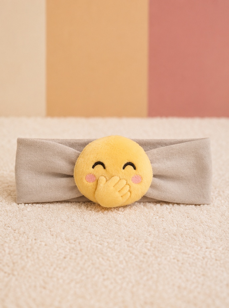Faixa de Bebê Emoji de Pelúcia para Atacado com Banda Elástica Bege para Boutiques