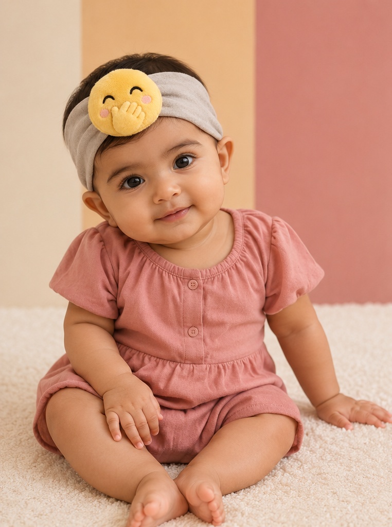 Faixa de Bebê Emoji de Pelúcia para Atacado com Banda Elástica Bege para Boutiques