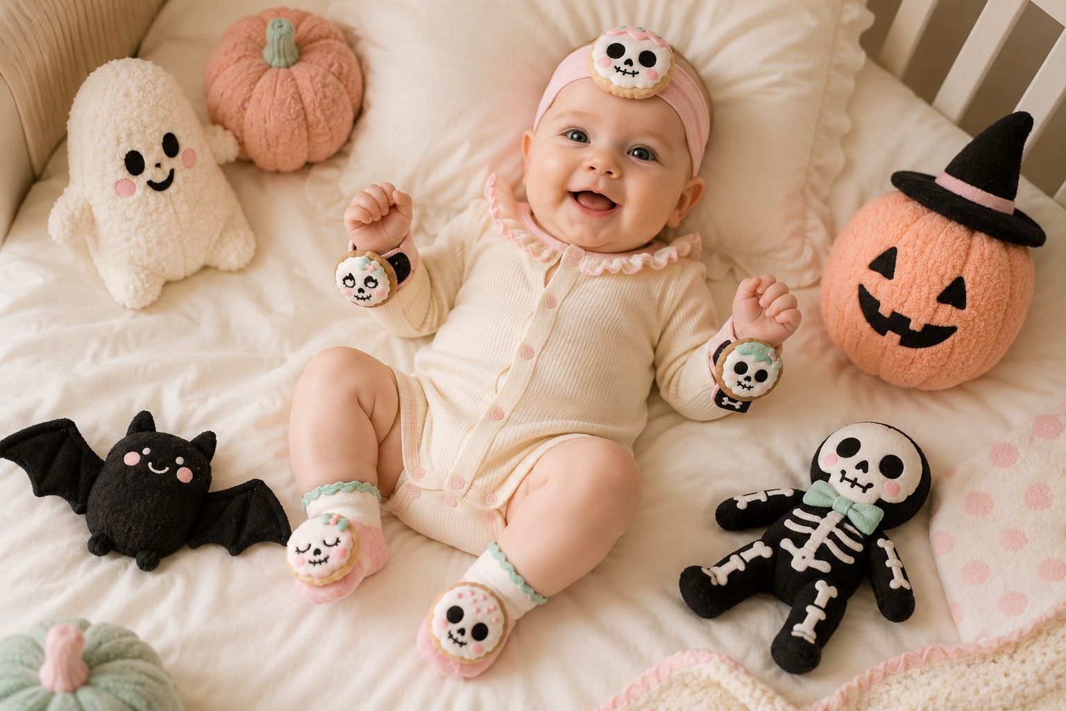 Wholesale Custom Halloween Baby Gift Set – Plush Skull Headband, Socks & Wristbands | OEM Private Label