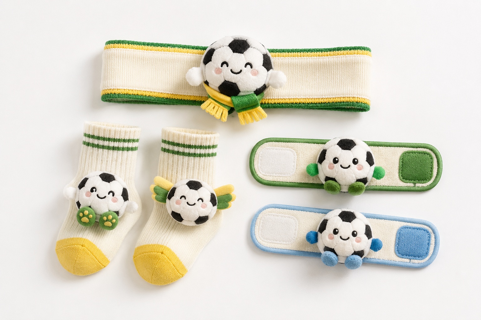 Wholesale Soccer Baby Gift Set with Plush Football Headband, Socks & Wristbands – OEM Ready Baby Shower Bundle