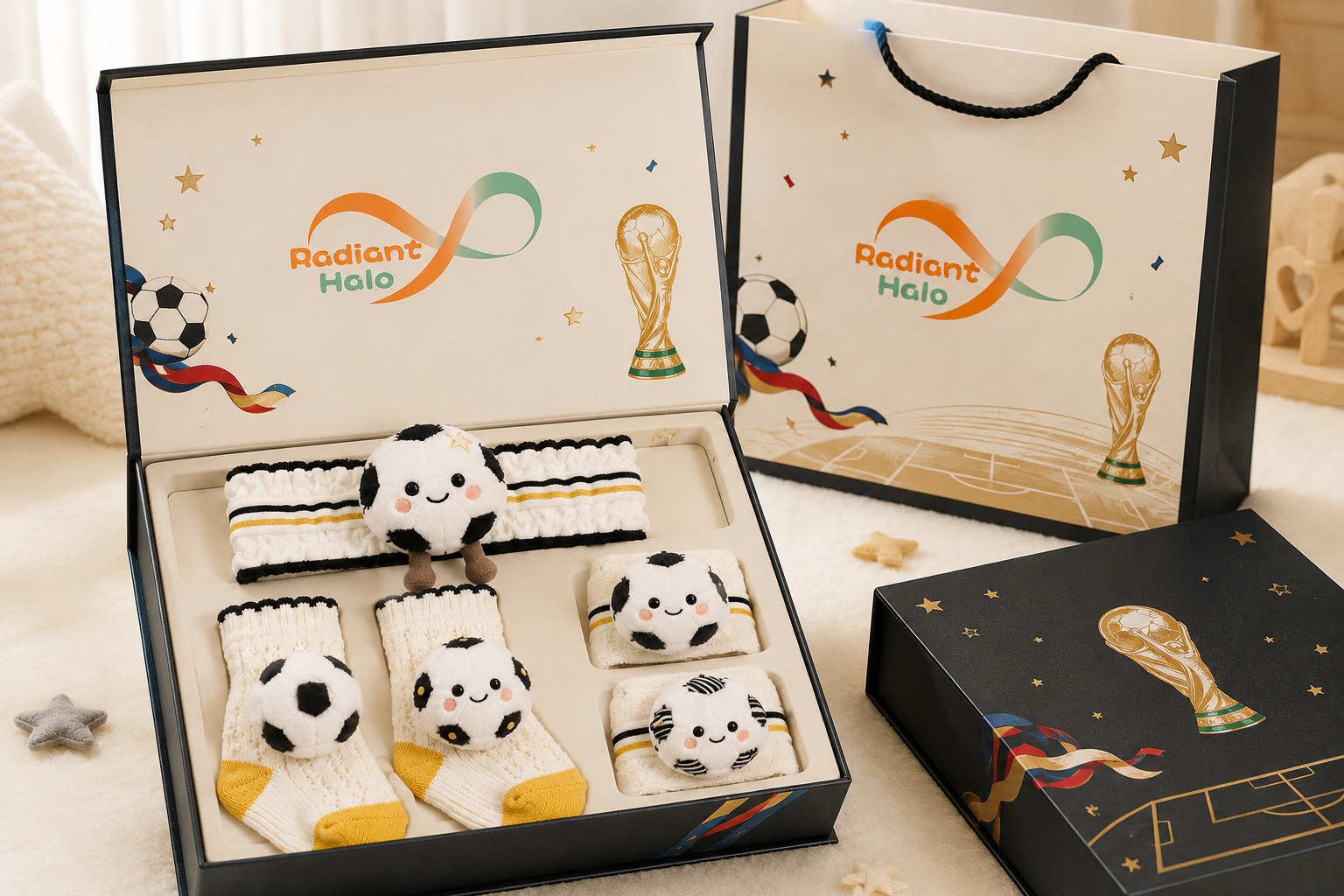 Wholesale Soccer Baby Gift Set with Plush Headband, Lace Socks & Wrist Rattles – Gift-Ready Boutique Bundle