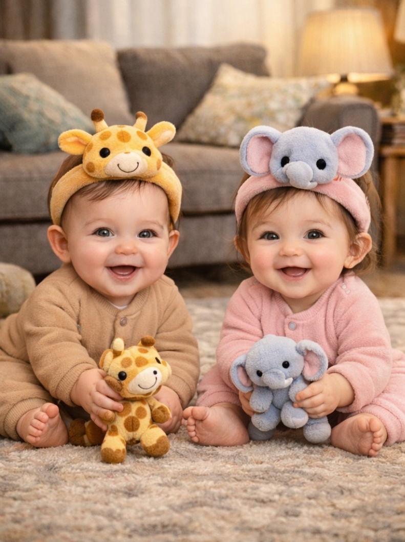 Éco-responsable Bandeau Bébé Détachable en Cartoon – Coton Doux, Design Girafe