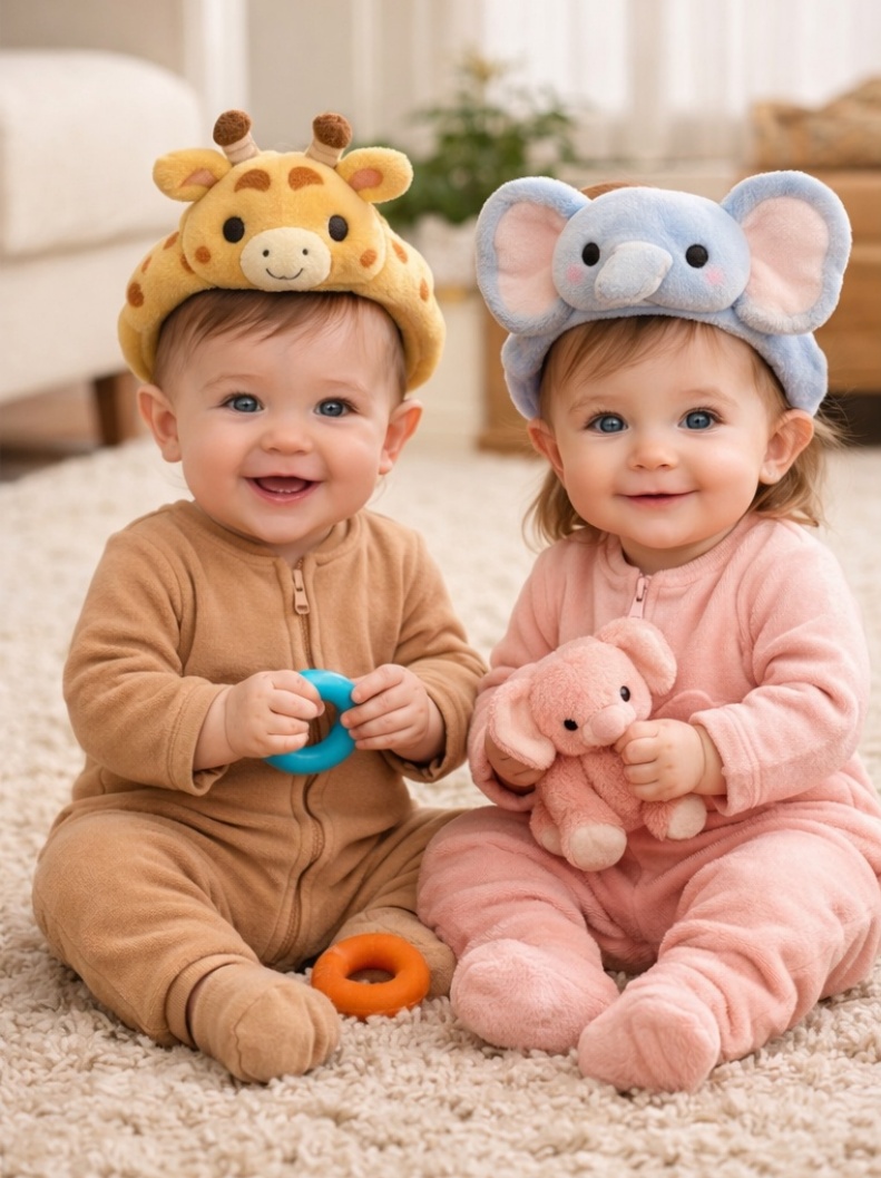 Éco-responsable Bandeau Bébé Détachable en Cartoon – Coton Doux, Design Dauphin et Pieuvre