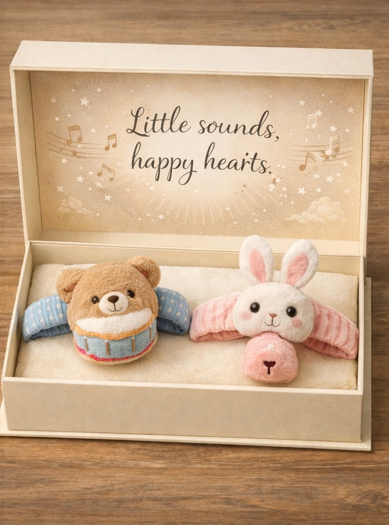 Eco-friendly Detachable Baby Headband with Bear Drum and Bunny Toy Characters