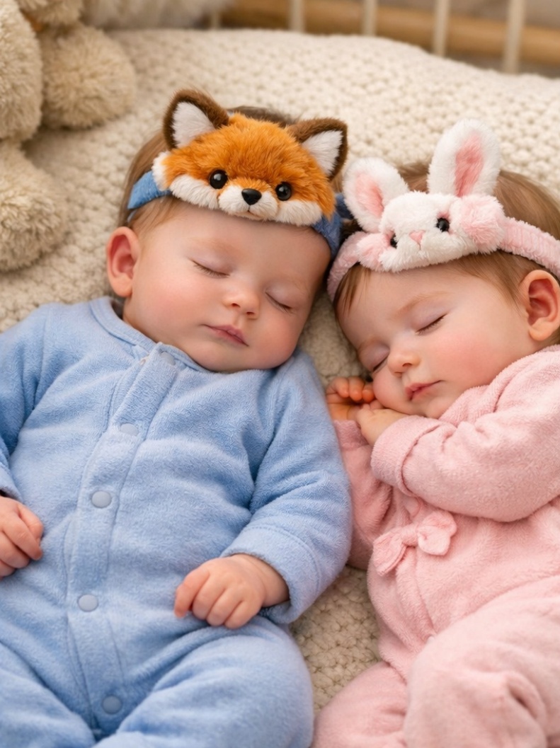Fox & Bunny Animal Plush Baby Headband Gift Set for Newborn Photo Props