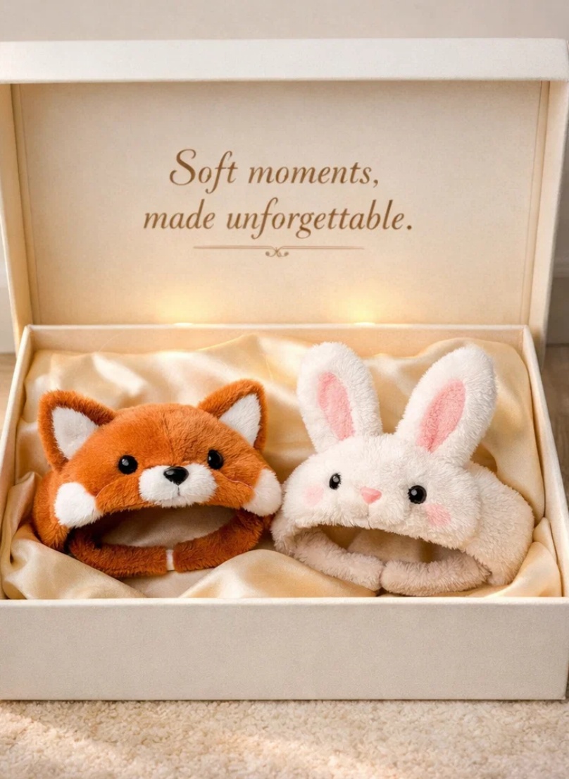 Fox & Rabbit Cartoon Detachable Baby Headband Set - Soft Cotton for Newborns