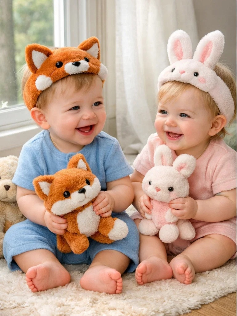 Fox & Bunny Detachable Headband Set for Newborns - Soft, Eco-Friendly Cotton