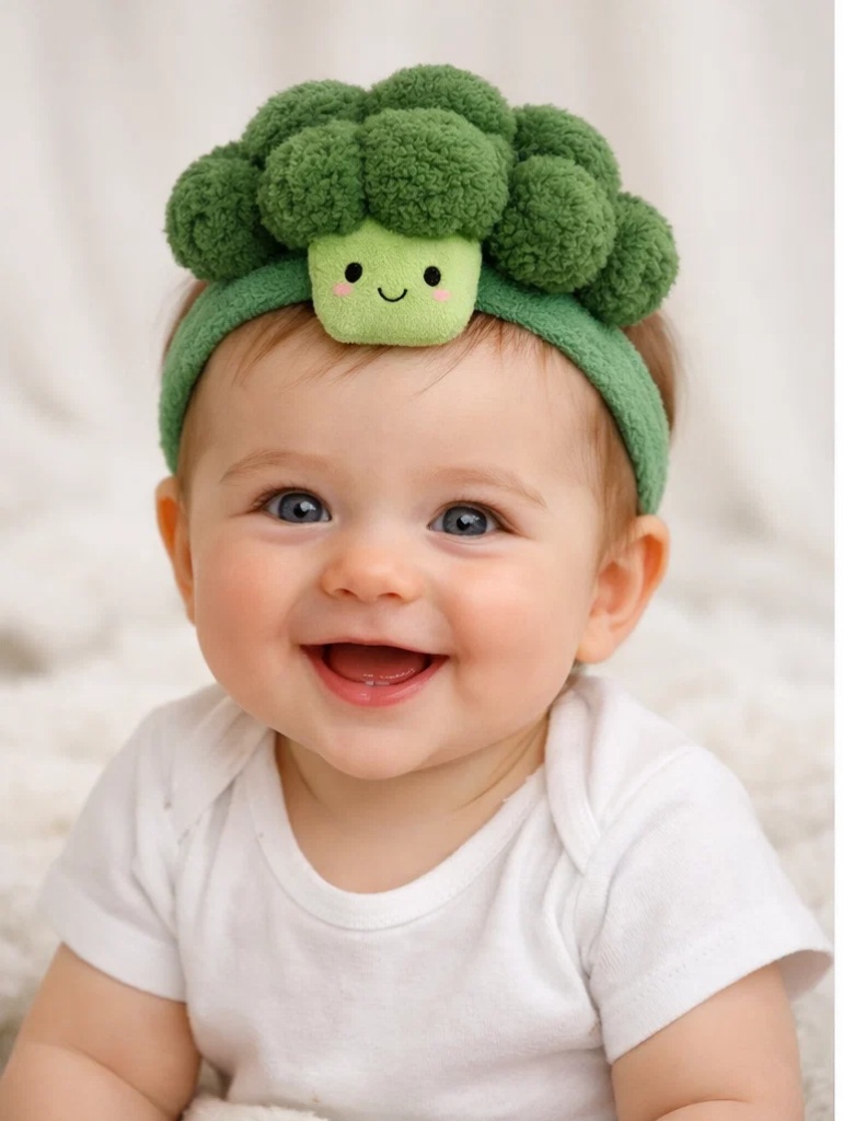 Premium Wholesale Mint Baby Gift Box Soft Onesie with Plush Broccoli Doll Headband