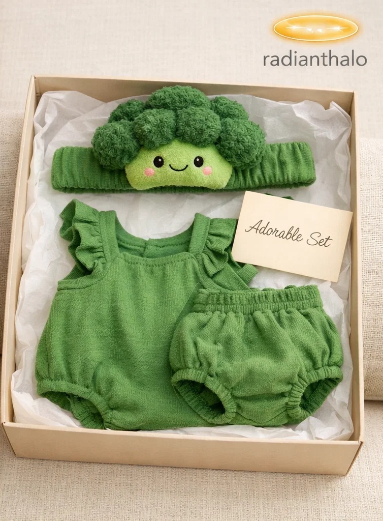 Wholesale Gift-Ready Baby Box White Onesie with Plush Broccoli Doll Headband