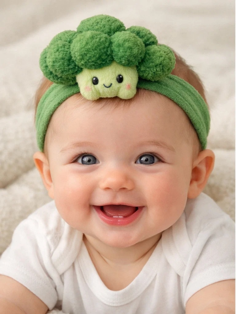 Wholesale Neutral Baby Gift Box White Top and Green Bloomers with Plush Broccoli Doll Headband