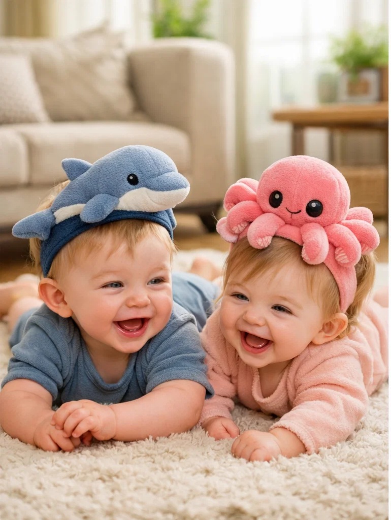 Dolphin & Octopus Cartoon Baby Headband Set - Eco-Friendly Cotton for Infants