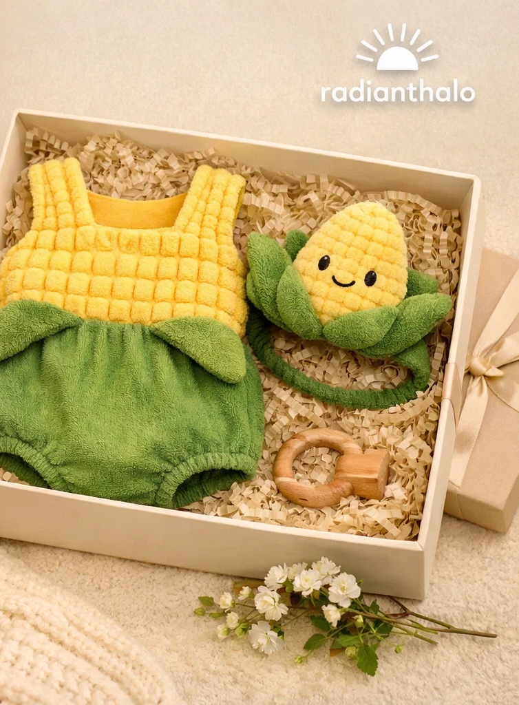 Wholesale Corn Baby Gift Box Yellow Plush Outfit with Matching Corn Doll Headband