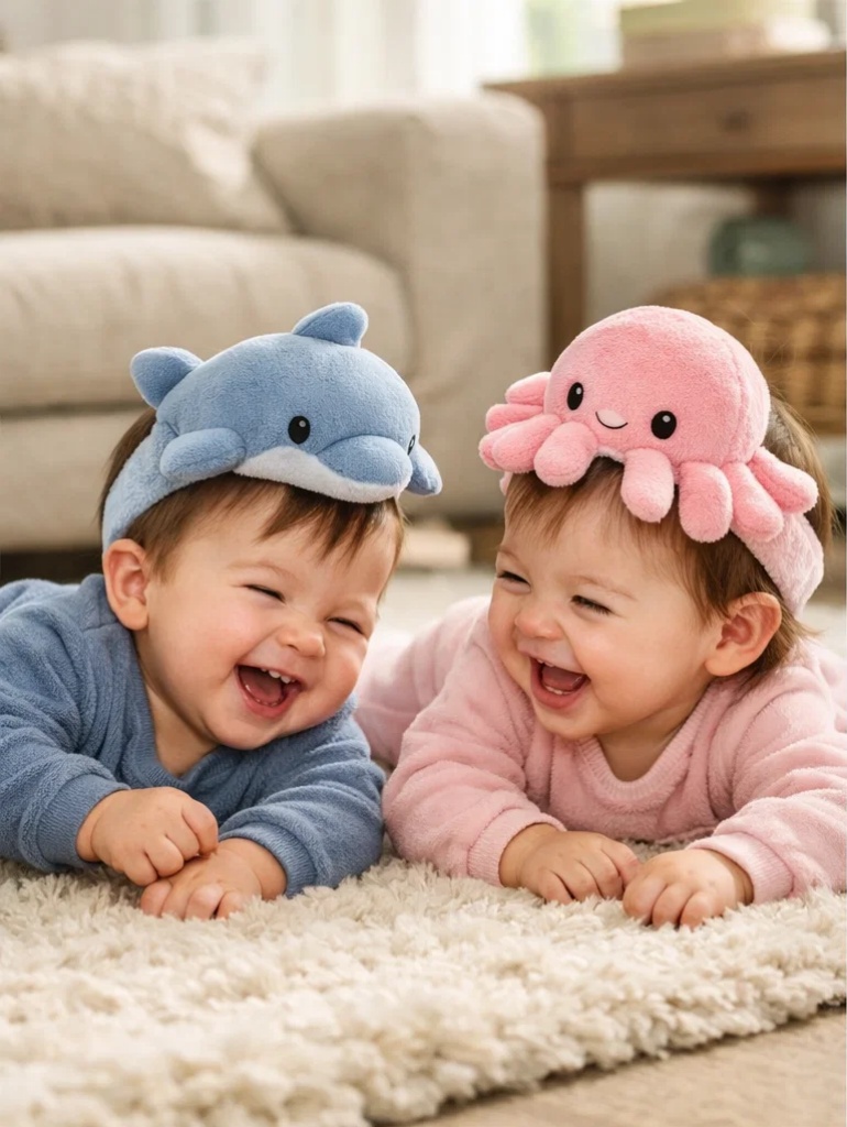 Dolphin & Octopus Baby Headband Set - Soft, Detachable Cotton for Infants