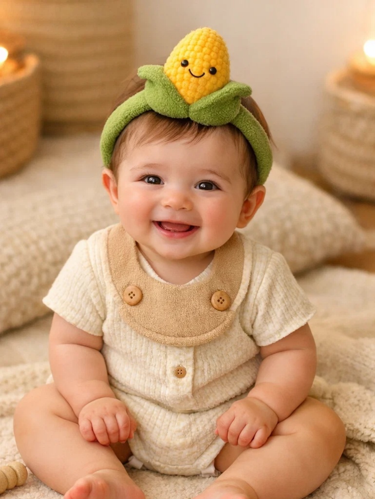 Premium Wholesale Corn Baby Gift Box Ribbed Cream Outfit with Plush Corn Doll Headband