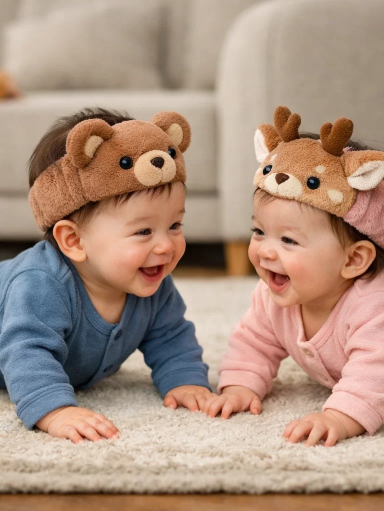 Bear & Deer Cartoon Detachable Headband Set - Soft Cotton for Newborns