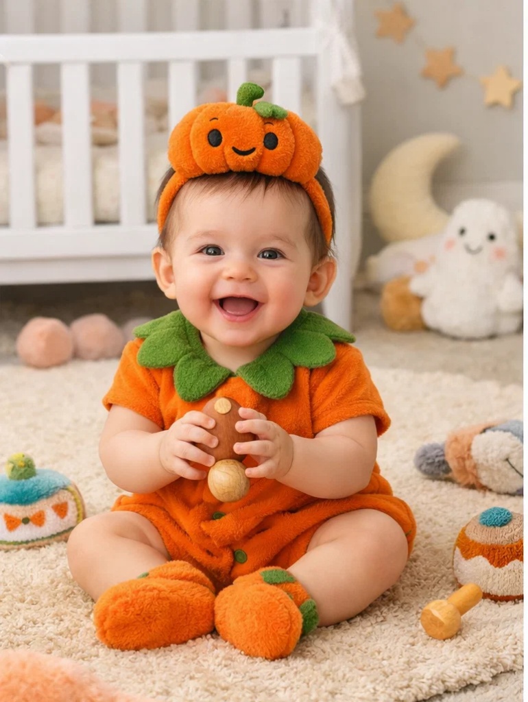 Boutique Wholesale Pumpkin Baby Girl Gift Box Plush Dress Set with Matching Pumpkin Doll Headband