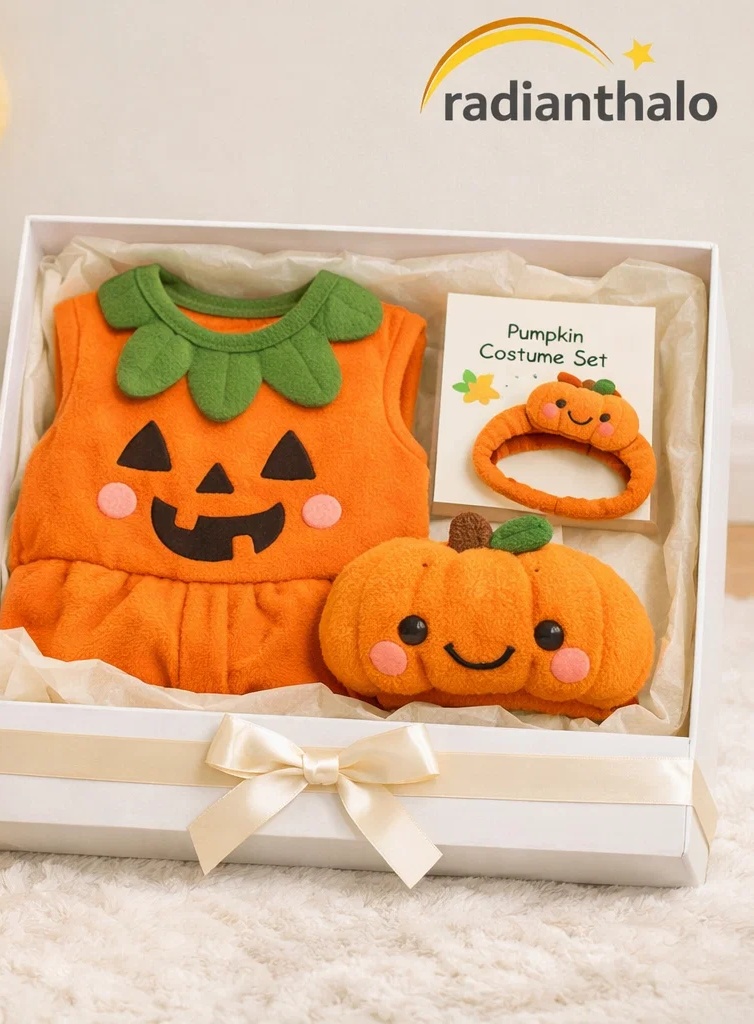 Premium Wholesale Pumpkin Baby Gift Box Plush Outfit with Matching Pumpkin Doll Headband and Booties