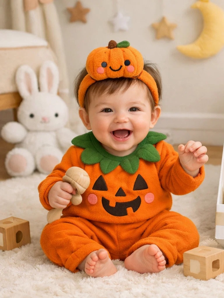 Premium Wholesale Pumpkin Baby Gift Box Plush Outfit with Matching Pumpkin Doll Headband and Booties