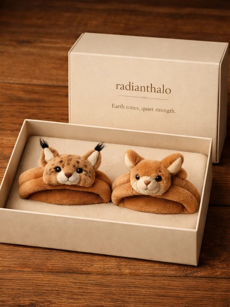 Gift-Ready Earth Tone Lynx & Bunny Ear Plush Baby Headband Box Set