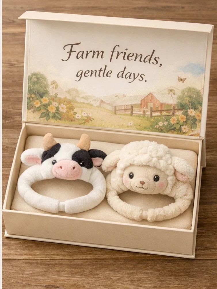 Boutique Farm Friends Cow & Lamb Plush Baby Headband Set for Wholesale Buyers