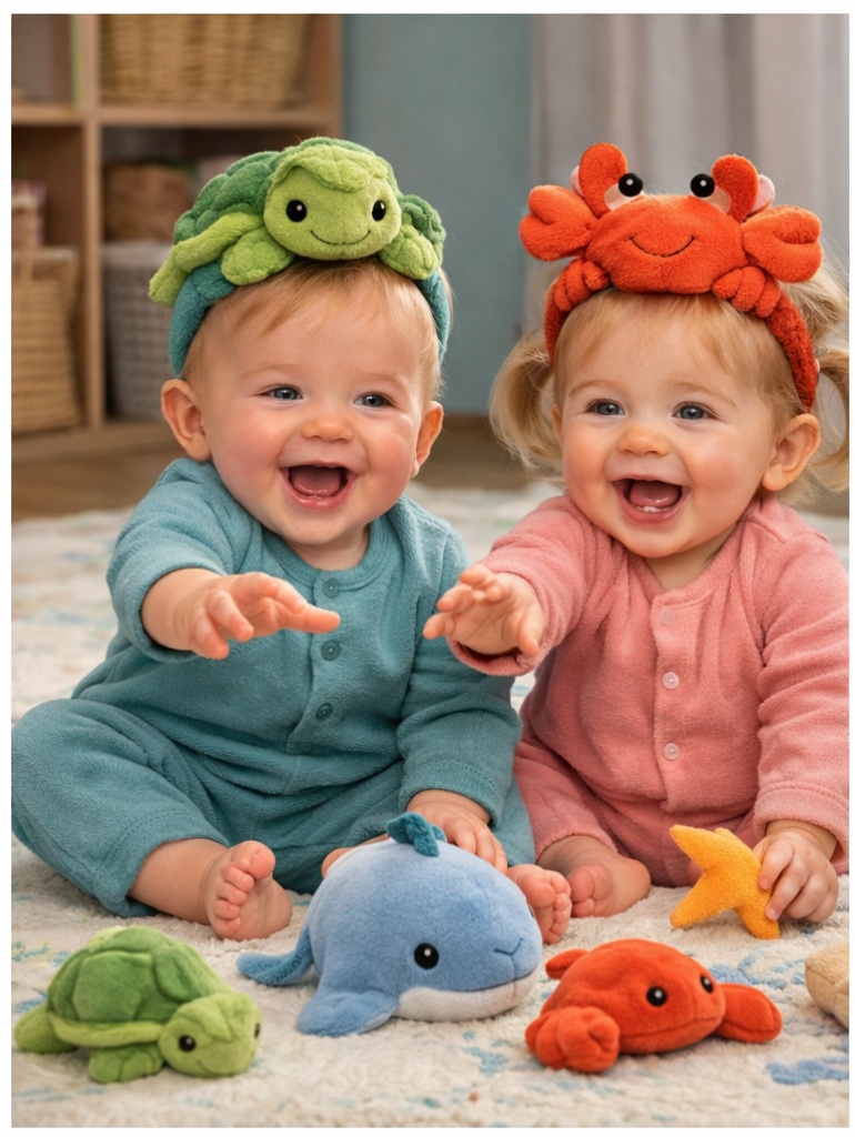 Wholesale Detachable Turtle & Crab Plush Baby Headband Set for Newborns Toddlers OEM Custom Soft Animal Hair Accessories
