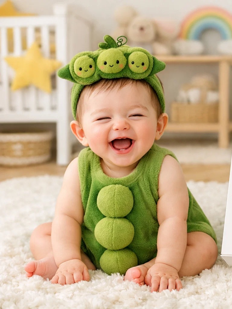 Premium Wholesale Sweet Pea Baby Gift Box Plush Green Set with Matching Pea Pod Doll Headband and Mittens
