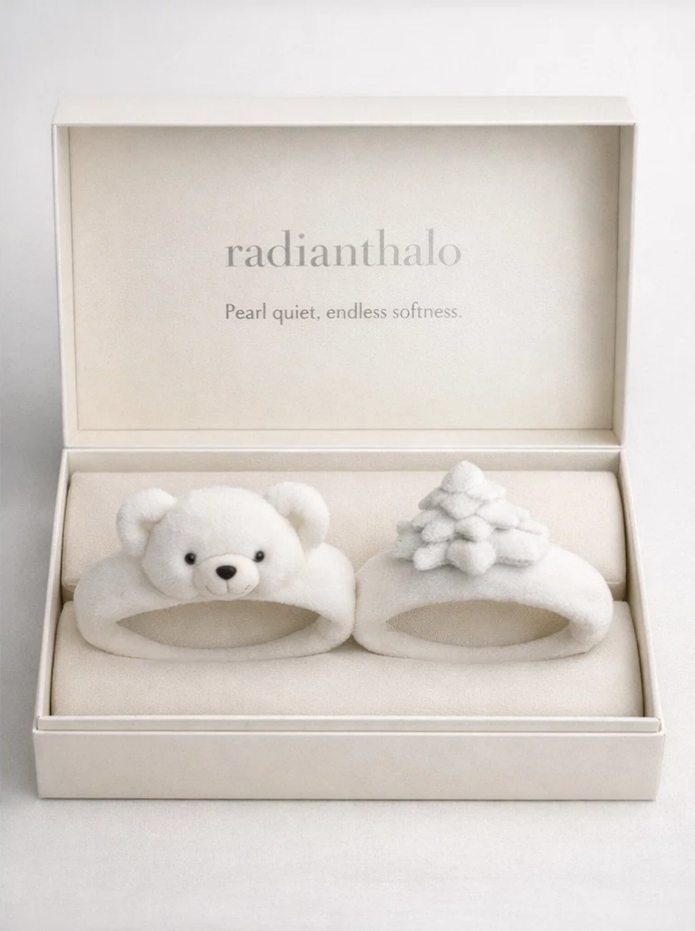 Premium Winter Bear & Pine Tree Plush Baby Headband Gift Set