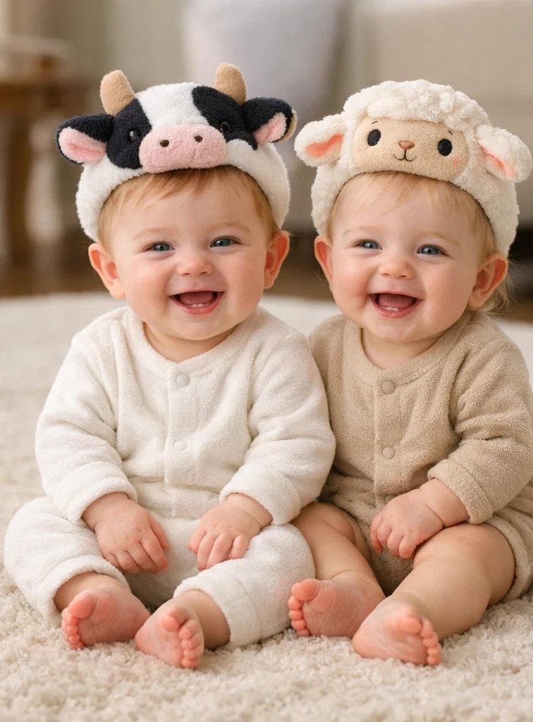 Farm Friends Cow & Lamb Detachable Plush Doll Baby Headband Gift Set for Boutiques